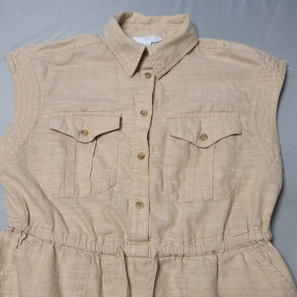 Time and Tru Utility Shirt Dress Womens S 4-6 Beige Cotton Sleeveless Pockets